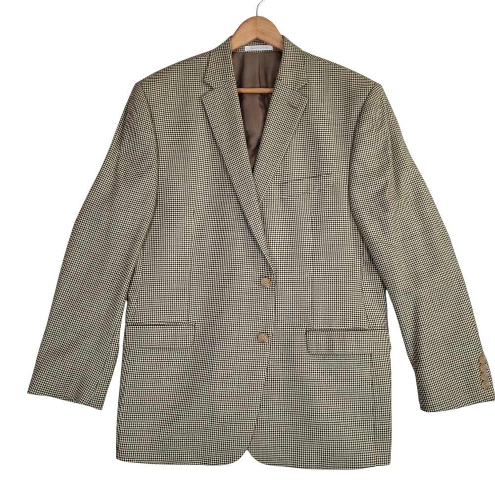 Lauren Ralph Lauren Houndstooth Blazer Men's 44R Coat Brown Silk Wool Sport